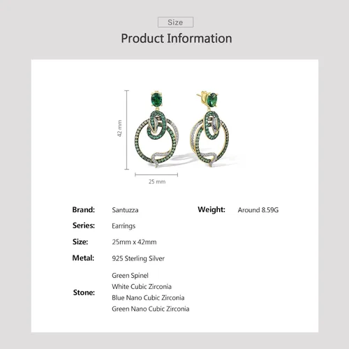 Vista 4 de Santuzza Aretes de plata de ley 925 con piedras preciosas de serpiente y circonita cúbica para mujer