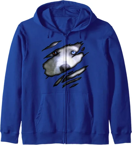 Vista 4 de Sudadera con capucha con cremallera para perro de Siberian Husky in me, diseño de perro, diseño de perro Pedigree