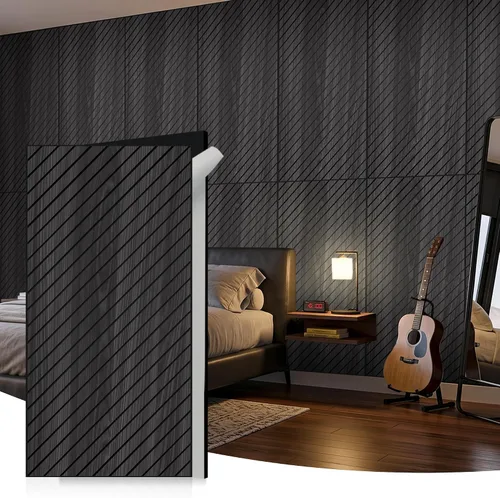 Vista 23 de WoveN SounD Slat Acousitc - Paneles de pared de 48 x 24 pulgadas, chapa de madera, decoración de pared a prueba de sonido, diseño autoadhesivo