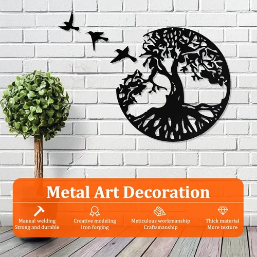 Vista 4 de LZAOA Arte de pared de metal con 3 pájaros, 4 piezas de arte decorativo de pared de metal negro con 3 pájaros para sala de estar, baño, cocina