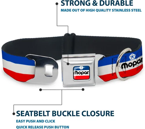 Vista 4 de Collar de perro hebilla de cinturón de seguridad Mopar Logo Stripe Azul Blanco Rojo 9.5 a 13 pulgadas 1.0 pulgadas de ancho