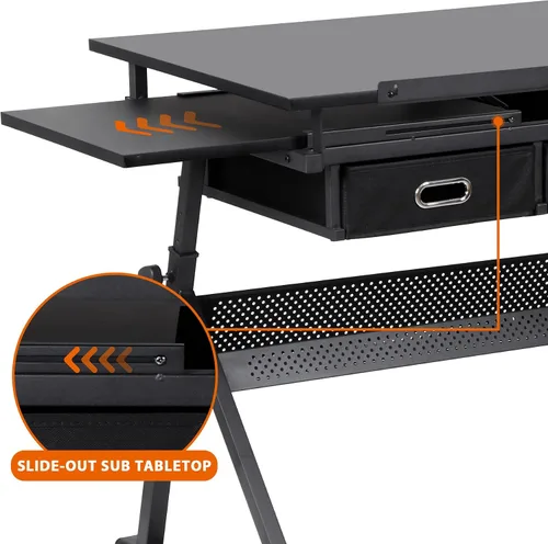 Vista 7 de Mesa de Dibujo Escritorio de Dibujo Estación de Trabajo de Arte y Manualidades Altura Ajustable Tablero Inclinable Mesa de Manualidades Escritorio
