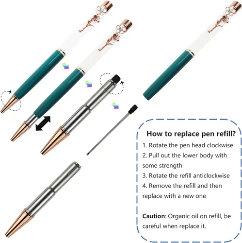 Vista 2 de Oddmoal Paquete de 12 bolígrafos flotantes coloridos de tubo vacío con flor líquida llena de arena, bolígrafos creativos de metal con giro vacío