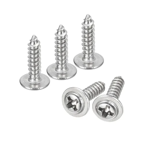 Vista 42 de uxcell ST3x6mm Phillips Pan Head Tornillo Autorroscante con Arandela, 100 piezas - Tornillo de madera de acero inoxidable 304 rosca completa (plata)