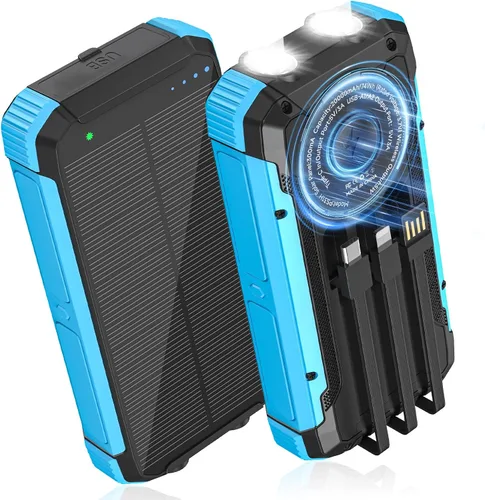 Vista 11 de ERRBBIC Cargador solar de 20000 mAh, cargador inalámbrico portátil, batería externa de carga rápida de 15 W con USB C, cargador solar de campamento