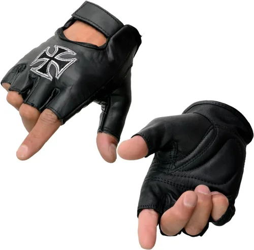 Vista 27 de Guantes Milwaukee Leather para hombre sin dedos para motocicleta Comodidad acolchada; alivio de vibración; bordado de llama