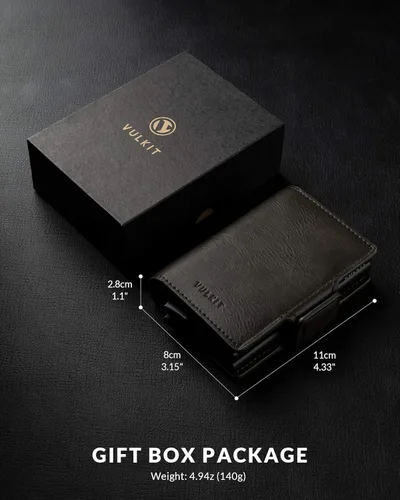 Vista 6 de VULKIT Credit Card Holder RFID Blocking Leather Automatic Pop Up Wallet Magnetic Wallet Double Card Case for Men and Women