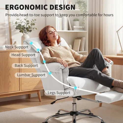 Vista 4 de HOMCOM Silla de oficina ejecutiva cómoda con reposapiés, silla giratoria reclinable de escritorio para computadora con respaldo alto plegable, cojín