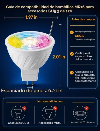 Vista 4 de Gardenreet RGBCW - Bombilla LED MR16, 12 V, bajo voltaje, regulable, halógeno, repuesto para caminos al aire libre e interiores, cambio