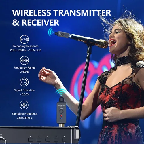 Vista 2 de Sistema de micrófono inalámbrico A11, transmisor y receptor XLR de 2.4 GHz para micrófono dinámico, mezclador de audio, sistema PA, rango de 100