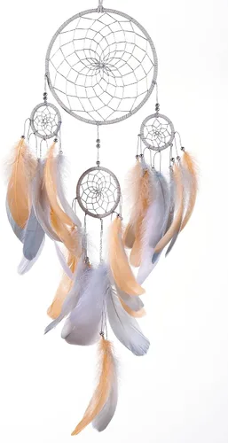 Vista 10 de Atrapasueños marrones, plumas de gallo con multianillo, hecho a mano, gran atrapasueños para dormitorio, atrapasueños para niñas, atrapasueños