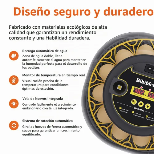 Vista 3 de Incubadoras para incubar huevos con giro automático de huevos y pantalla de humedad, control de temperatura, llenado automático de agua, vela