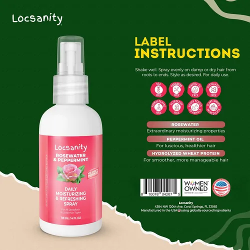 Vista 7 de Locsanity Spray hidratante diario de agua de rosas y menta, tamaño de prueba, spray hidratante para rastas, para nutrir el cuero cabelludo