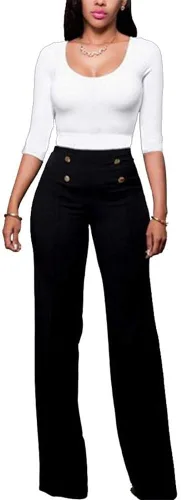 Vista 4 de Lucuna Pantalones largos elásticos de cintura alta para mujer corte holgado para trabajo de oficina con cinturón