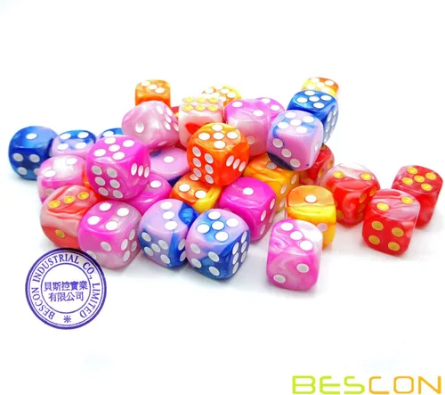 Vista 3 de Bescon 0.472 in 6 lados dados 36 en cubo, 0.472 in seis caras Die (36) bloque de dados, efecto Géminis en todos los colores surtidos de flores