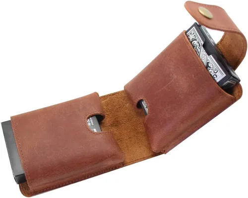Vista 5 de boshiho Funda de naipes de cuero genuino doble para magos y jugadores de póquer, viajes de vacaciones de campamento