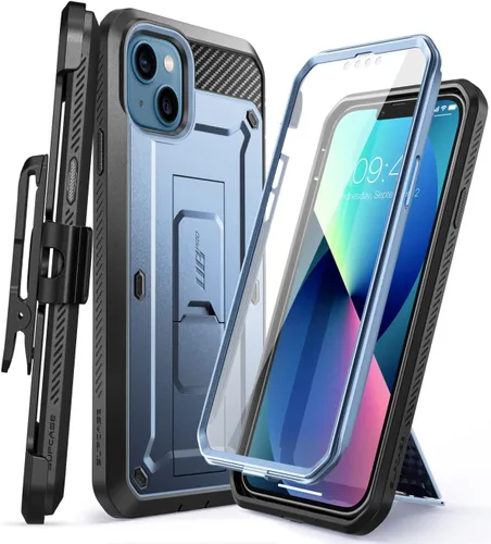 Vista 11 de SUPCASE Funda para iPhone 13 con soporte y clip para cinturón (Unicorn Beetle Pro), [protector de pantalla integrado]