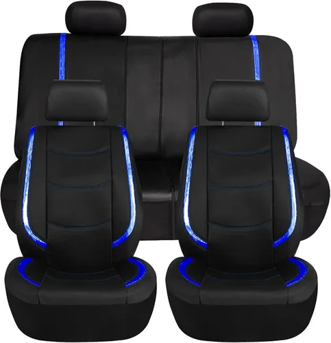 Vista 18 de FH Group - Juego completo de fundas para asientos de auto de cuero sintético, ajuste universal, para asientos frontales con respaldo bajo, Rosa