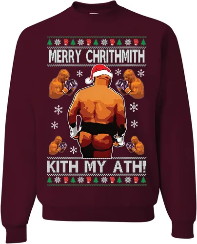 Vista 44 de wild custom apparel Merry Chrithmith Kith My Ath suéter feo de Navidad divertido con cuello redondo sudadera Negro