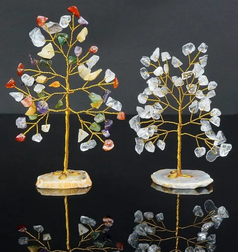 Vista 6 de Cuarzo transparente y mezcla de chakras, mini rebanada de piedras preciosas curativas naturales de cristal bonsái, árbol del dinero, Feng Shui