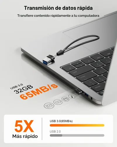 Vista 3 de Mini unidad flash USB 3.0 de 32 GB, paquete de 3 unidades, unidad de pulgar ultra pequeña, memoria USB portátil impermeable con orificio