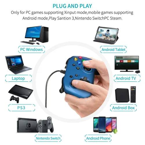 Vista 2 de ALPIAZ Wired Gaming Controller Joystick Gamepad with Dual Vibration PC Game Controller for PS3 Switch Windows 10 8 7 PC Laptop TV Box Android Phones