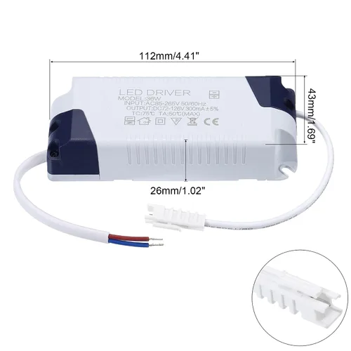 Vista 2 de PATIKIL 36W 300mA LED Driver, AC 85-265V Salida 72-126 DC Conector macho Conector Rectificador de corriente constante Transformador Fuente