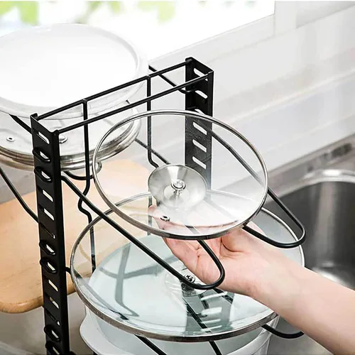 Vista 5 de Organizador ajustable para ollas y sartenes para armario de cocina, 8 niveles, organizador de ollas y sartenes, soporte de tapa expandible