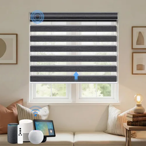 Vista 18 de Persianas motorizadas de cebra, persianas automáticas de oscurecimiento del 85% para ventanas interiores compatibles con HomeKit, Alexa, Google