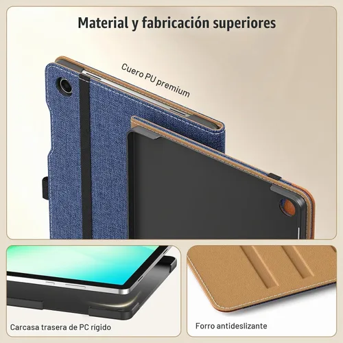 Vista 3 de MoKo Funda para Samsung Galaxy Tab A11+ /A9+ Plus de 11 pulgadas, azul mezclilla y marrón PU Leather Case for Samsung Tablet (2026/2024) with Hand