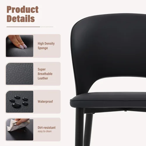 Vista 3 de Lamberia Juego de 2 sillas de comedor modernas para cocina y comedor con asiento acolchado de cuero sintético y patas de metal, color negro, juego