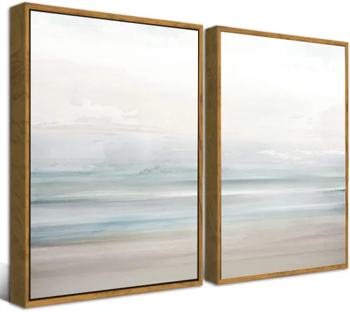 Vista 6 de Gardenia Art - Lienzo enmarcado para decoración de pared, diseño de playa costera, lienzo abstracto, pintura de paisaje oceánico moderno