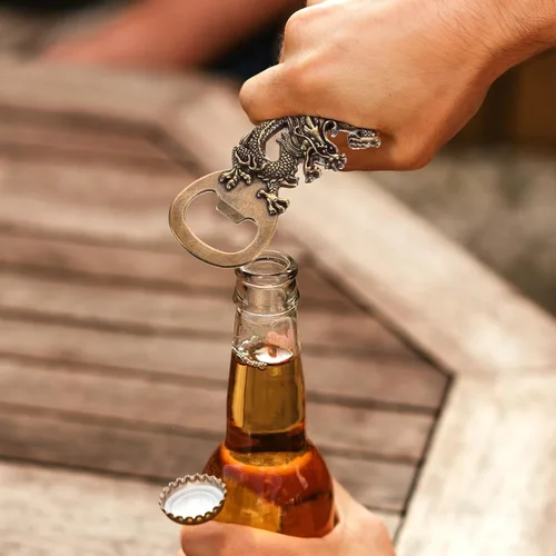 Vista 9 de Abrebotellas de dragón Abrebotellas de cerveza 2024 Año Nuevo chino Zodiaco Animal Abrebotellas Metal Vintage Abrebotellas Llavero Dragón Dorado