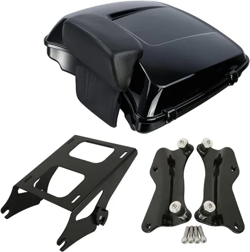 Vista 25 de XMT-MOTO King Tour Trunk + almohadilla de respaldo envolvente+estante de montaje negro+accesorios de acoplamiento para Harley Touring Road King Road