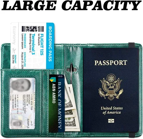 Vista 3 de HERRIAT - Portapasaportes de cuero auténtico, con bloqueo RFID para viaje, con compartimento para documentos de identificación