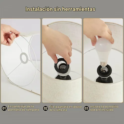 Vista 4 de Lámpara de Mesa Vintage para Sala de Estar y Dormitorio, 18.5" Lámparas de Mesita de Noche Estilo Granja, Juego de 2 Lámparas de Mesa con Pantallas