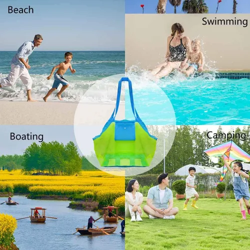 Vista 2 de Bolsa de malla para juguetes de playa, bolsas y bolsas de playa extra grandes, bolsa de almacenamiento de arena, juguetes para niños, organizador