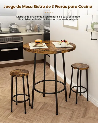 Vista 3 de Recaceik Juego de comedor de 3 piezas, mesa de bar moderna y taburetes para 2 encimeras de cocina, parte superior de madera, fácil de montar