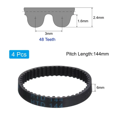 Vista 2 de uxcell 4 piezas HTD-3M Correa de Distribución de Goma 48 Dientes, Longitud de Paso 144mm x Ancho 6mm x Altura 2.4mm, Correa de Polea de Distribución