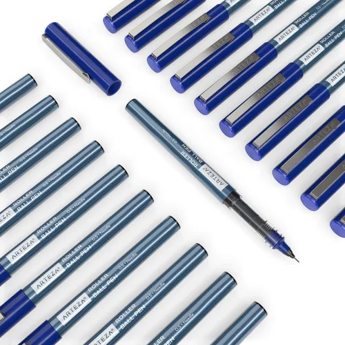 Vista 4 de ARTEZA Plumas de rodillo de punta fina, juego de 20 bolígrafos de tinta líquida azul, punta de aguja extrafina de 0.5 mm (0.020 in), para hacer
