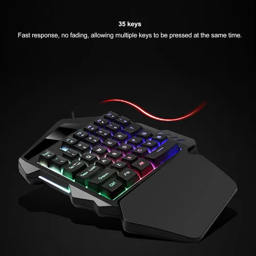 Vista 3 de Diyeeni Teclado para juegos con una sola mano, 35 teclas RGB teclado mecánico para juegos, teclado ergonómico profesional para juegos con teclas