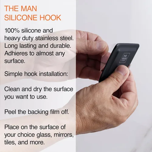 Vista 2 de The Man Gancho de silicona – Gancho de almacenamiento para baño y ducha – Artículos de aseo de ducha, accesorio organizador de baño – Acero