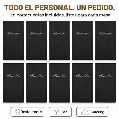 Vista 8 de Presentador de cuenta para comensales con frase "Thank you" en dorado - 5.5" x 10", Estándar