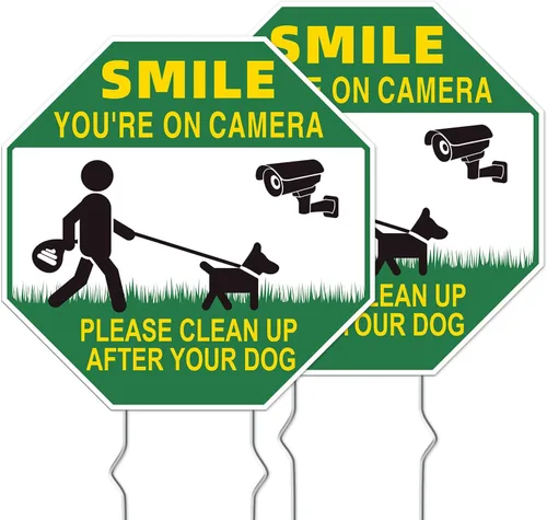 Vista 10 de Señales de cuidado con el perro, paquete de 2 carteles de 33x25 cm doble cara, plástico corrugado, estacas de metal en H, señales de perro