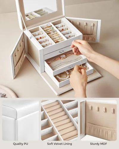 Vista 5 de SONGMICS Joyero, organizador de joyería de 4 niveles, caja de almacenamiento con cerradura, con bandejas, forro de terciopelo