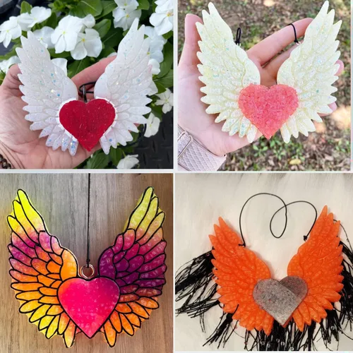 Vista 3 de Molde de silicona Freshie para automóvil con alas de corazón, para perlas aromáticas, velas de jabón, cera y arcilla, molde de yeso