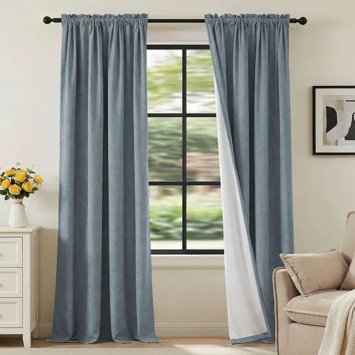 Vista 54 de H.VERSAILTEX Cortinas 100% opacas con aspecto de lino para dormitorio, bloqueo de luz completa, bolsillo para barra, cortinas de ventana gruesas