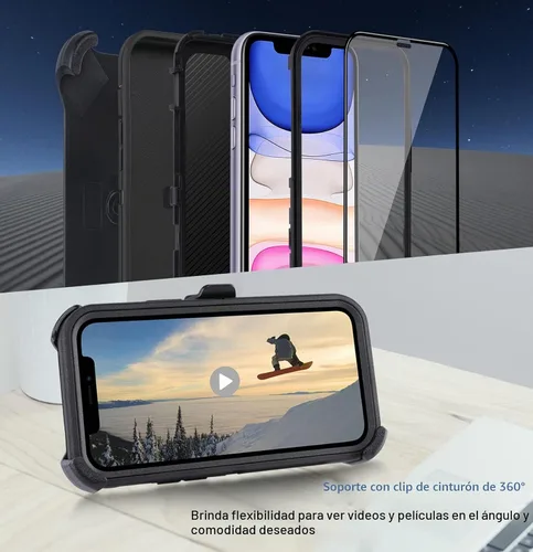 Vista 3 de Funda para iPhone 11 con Clip para Cinturón, Soporte y 2 Protectores de Pantalla, Protección Completa Resistente, Funda a Prueba de Golpes y Caídas