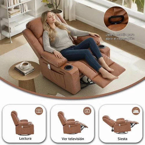 Vista 5 de Rocker - Silla reclinable con calor y masaje, silla reclinable giratoria de 360° para adultos, asiento de sofá individual reclinable de gran