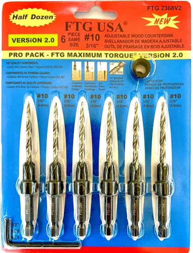 Vista 32 de FTG USA Juego de 12 brocas avellanadoras #4 (7/64") para madera con broca cónica
